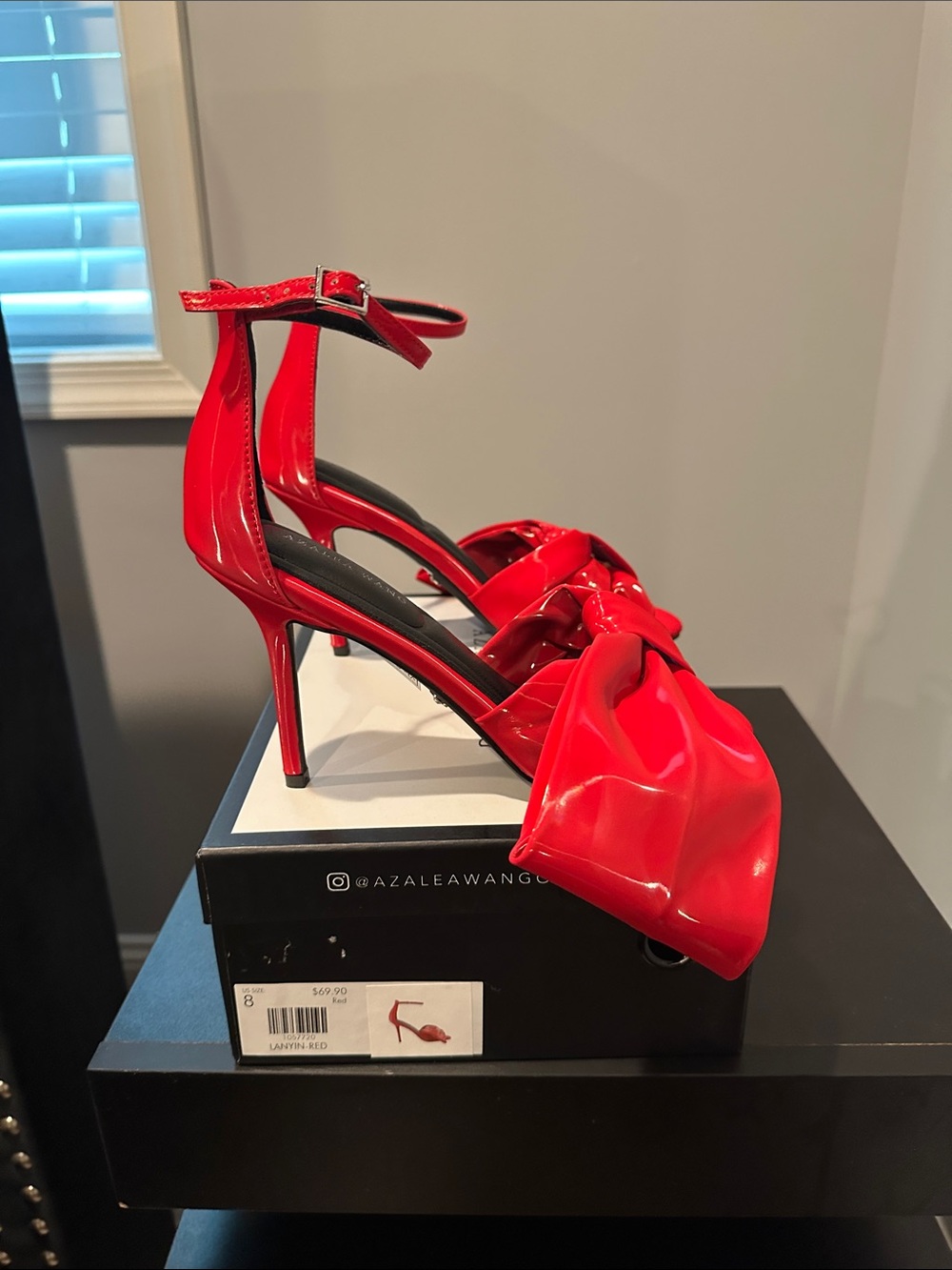 Azalea Wang Red Patent Knot Front Ankle-Strap Heels - Picture 2 of 5